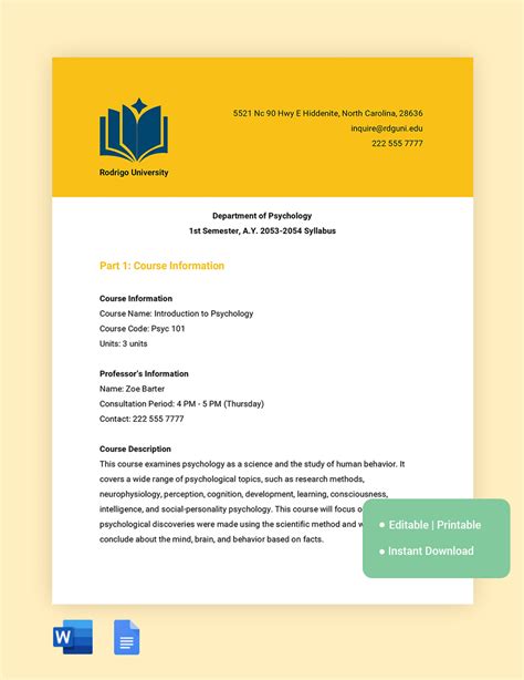 College Syllabus Template Download in Word, Google Docs