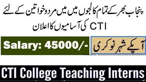 College Teaching Interns (CTIs) Jobs 2024 in Punjab Govt Colleges …