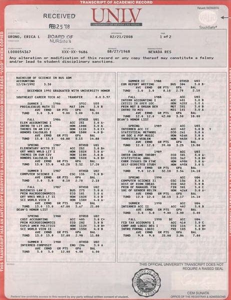 College Transcript page 1 of 2