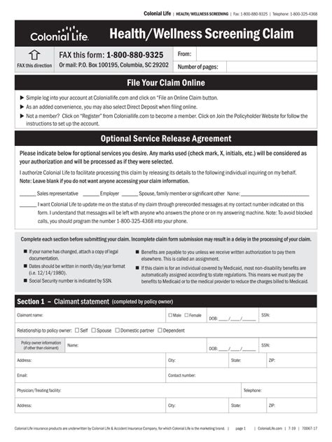 Colonial Life Printable Claim Forms Fill Out and Sign Printable PDF