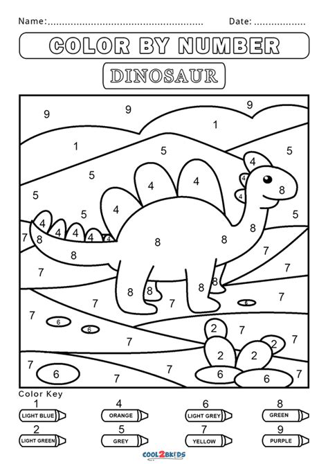 Color By Numbers Dinosaur Coloring Sheets Color by Number Printable