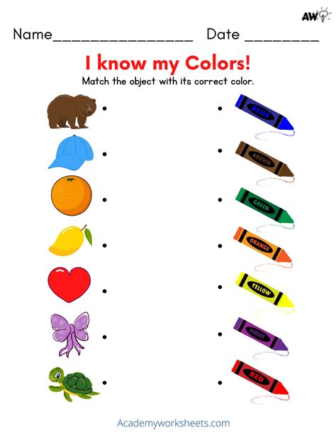 Color Recognition Worksheet Color The Objects Using Matching Color