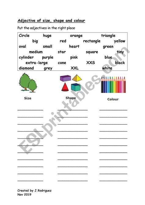 Color Shape Size Adjectives Worksheets & Teaching Resources