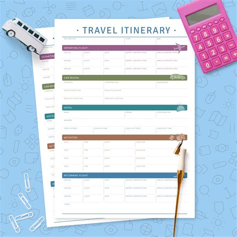 Color Tab Itinerary Template