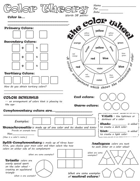 Color Theory Color Harmony Schemes Printable Work Sheet Elements And