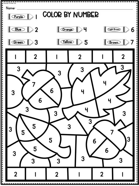 Color by Number Fall Fall Numbers 110 Distance Learning