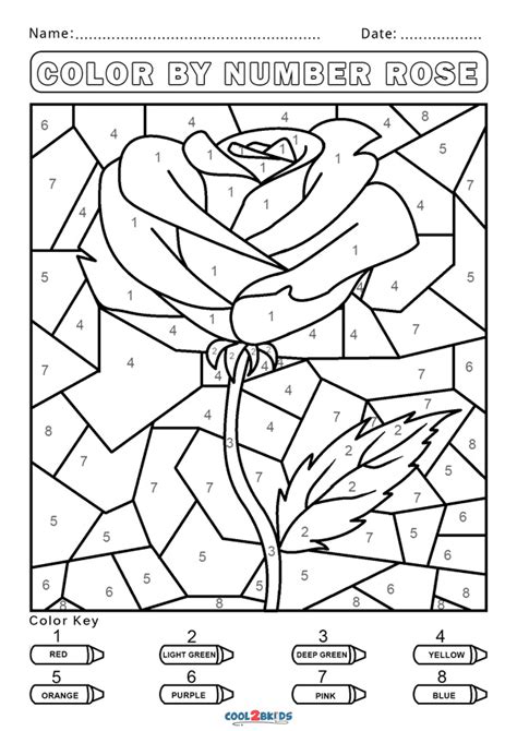 Color by Number Rose Coloring Page Free Printable Coloring Pages
