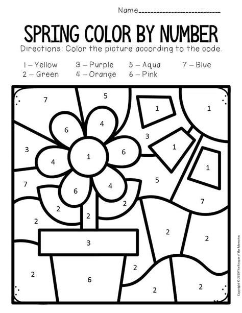 Color by Number Spring Preschool Worksheets Flower