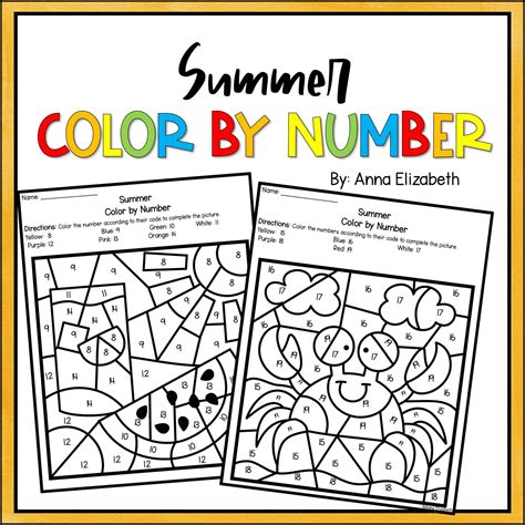 Color by Number Summer Color by Number Coloring Color by Etsy Australia