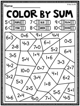 Color by Sum Addition Worksheets