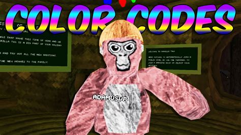 Color code gorilla tag. Which one is Spider on if any. I became a ghost Code:Faceme (won't always be there) Color:1,6,9 Name:2C7 Cosmetics:either rainhat OR any badge including bowtie, but no other cosmetics Behavior:Random Noise:clicking but not. Ill try them cause ive seen ghosts before in gorilla tag but by the way thanks for more codes. 