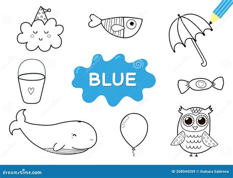 Color elements in blue coloring page for kids Vector Image