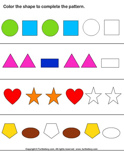 Color the Shapes Pattern Turtle Diary Worksheet