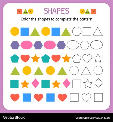 Color the shapes to complete the pattern learn Vector Image
