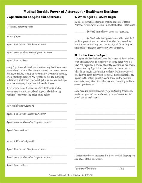 Colorado Advance Medical Directive Forms Legal Forms and Business