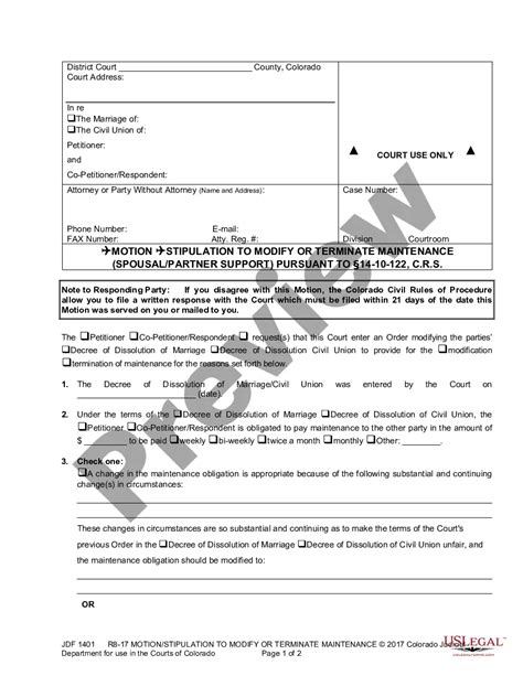 Colorado Motion to Modify or Terminate Maintenance Under C.R.S. 1410