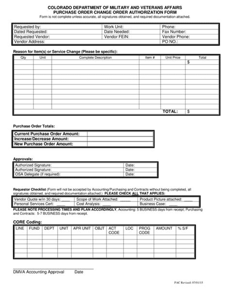 Colorado Purchase Order Change Order Authorization Form Download