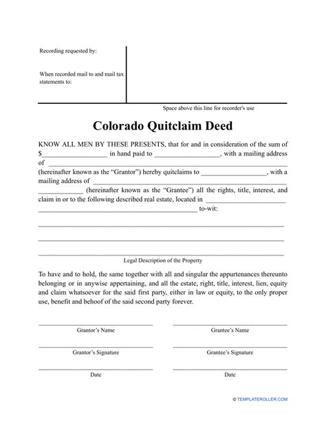 Colorado Quit Claim Deed Form Fill Out and Sign Printable PDF