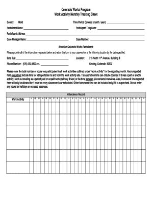 Colorado Works Program Work Activity Tracking Sheet