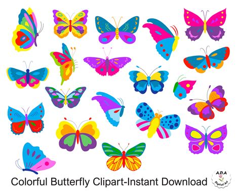 Colorful Butterfly Clipart - Etsy