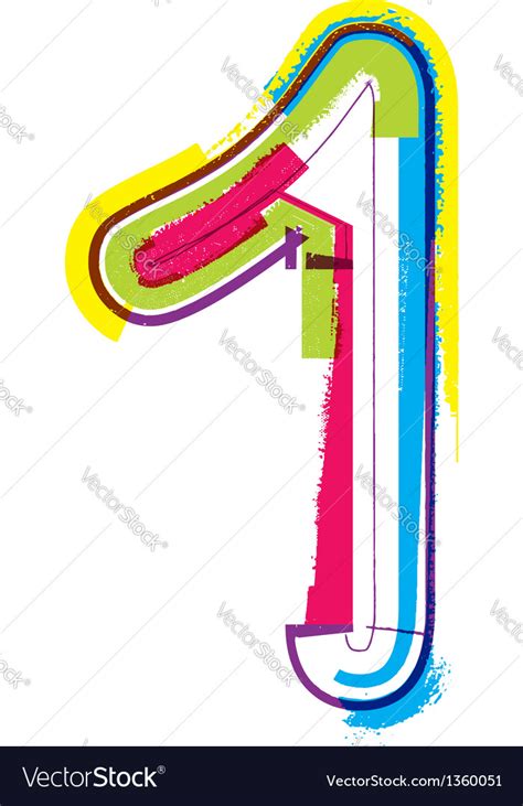 Colorful Grunge Font NUMBER 1 Royalty Free Vector Image