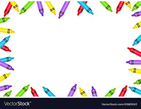 Colorful crayons frame border on white background Vector Image