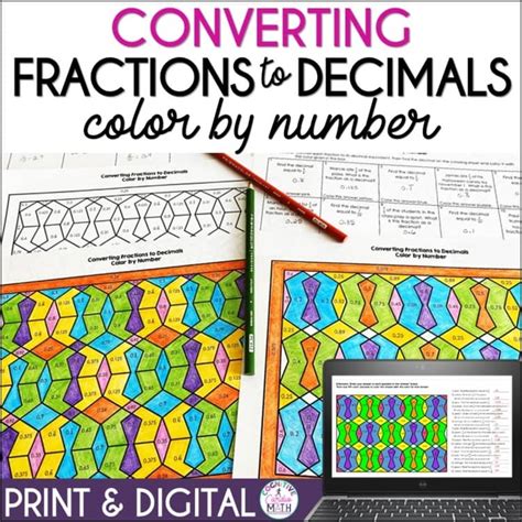 Coloring Page Decimals Fractions Math
