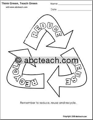 Coloring Page Think Green Reduce Reuse Recycle Triangle Abcteach