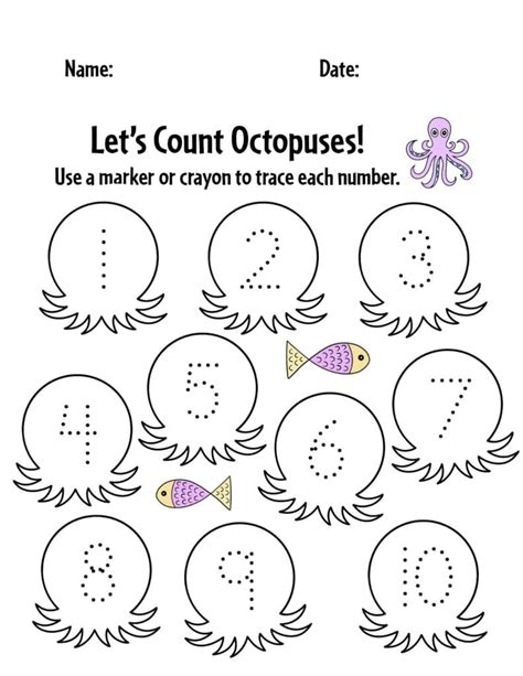 Coloring Square Number Pages Worksheets Octopus Printable