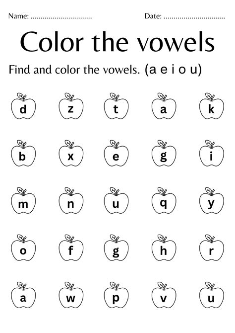 Coloring Vowels Workshee