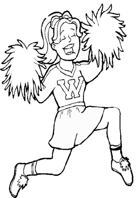 Cheerleader Coloring Pages. Cheerleader coloring pages are so much fun! These are great for a cheerleading themed birthday party. Customize a cheerleader coloring page for each guest by changing the font and text. Check out our other sports coloring pages for more coloring fun. Grab your crayons and do a cheer for coloring!