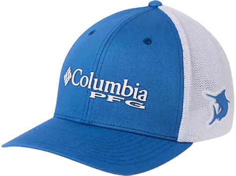 Columbia Mens Hat White Blue Red Small/Medium PFG Stretch