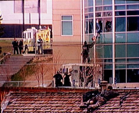 Columbine library pictures. Photos of the damages done to Columbine High School by Eric Harris and Dylan Klebold when they assaulted the school April 20 1999. Includes pics of the outside as well as inside the cafeteria, classrooms and library. 