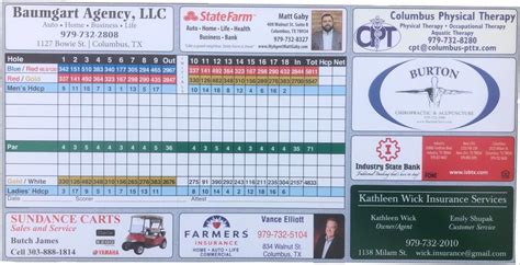 Columbus Golf Course Score Card