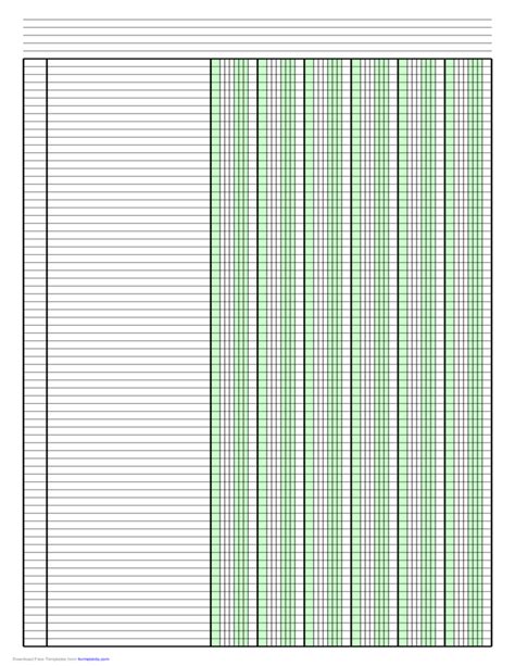 Columnar Paper with Six Columns on LedgerSized Paper in Portrait Orientation Free Download