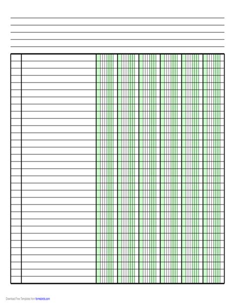Columnar Paper with Six Columns on LetterSized Paper in Landscape Orientation Free Download