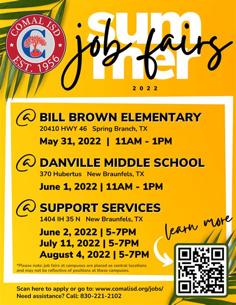 Comal isd job fair 2023. Apply online for K-12 Jobs in Comal ISD. Close. Job Alerts Enter your email and be notified when new jobs are posted. Remove me from the list ... To simplify your job search, you can also choose from these categories: ... 11/28/2023: Substitute / Tutor: Substitute - District Wide: Apply: Part-Time AVID Tutor: 07/27/2023: 