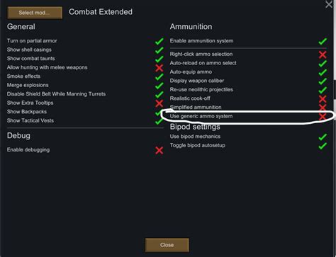 Combat extended weapons list.  Ammo can now be set up to damage (and eventually Subscribed 3K ...