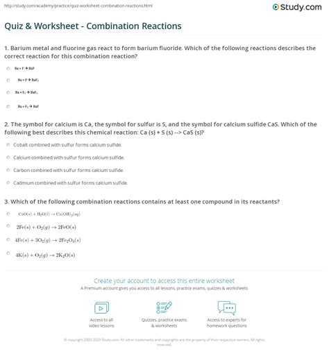 Combination And Reactions Worksheet