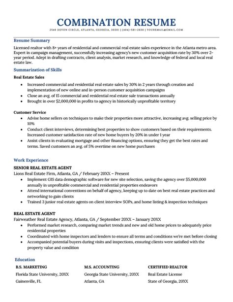 Combination Resume Format Template