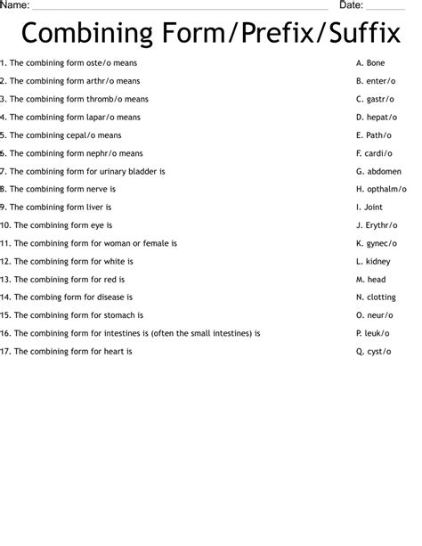 Combining Form/Prefix/Suffix Worksheet WordMint