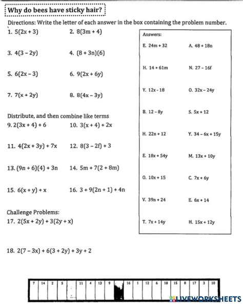 Combining Like Terms Distributive Property Worksheets