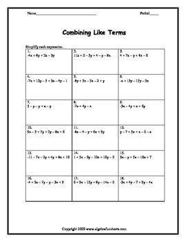 Combining Like Terms With Multiple Variables Worksheets Free Printable