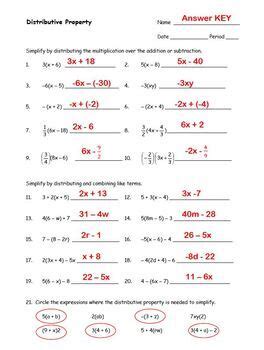 Combining Like Terms and Distributive Property Worksheets with Answer Key