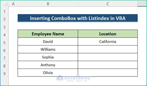 Combobox list index vba excel