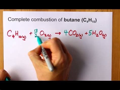 Combustion of butane balanced.  The balanced chemical equation for this re...