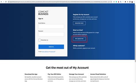 Comcast bill login. Online bill pay Quickly view or schedule online payments from anywhere when you're signed into My Account. MAKE A PAYMENT Want to make a secure payment without signing in? Try Quick Pay Digital experience guide Enjoy anytime account access. 