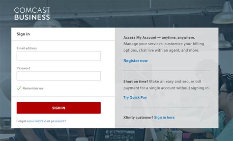 Comcast Business customer? Sign in here Get the most out of Xfinity from Comcast by signing in to your account. Enjoy and manage TV, high-speed Internet, phone, and home security services that work seamlessly together — anytime, anywhere, on any device.. 