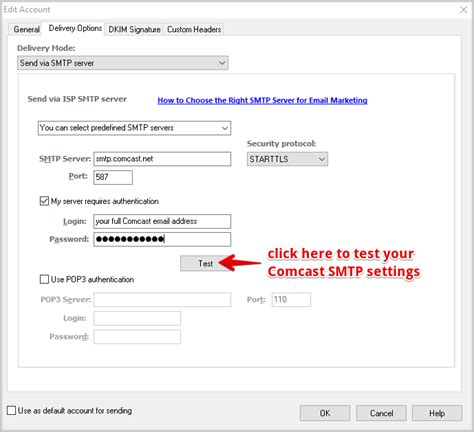 1. Incoming mail server settings (POP3): 2. Outgoing server sett