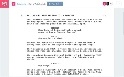 Comedy scene scripts